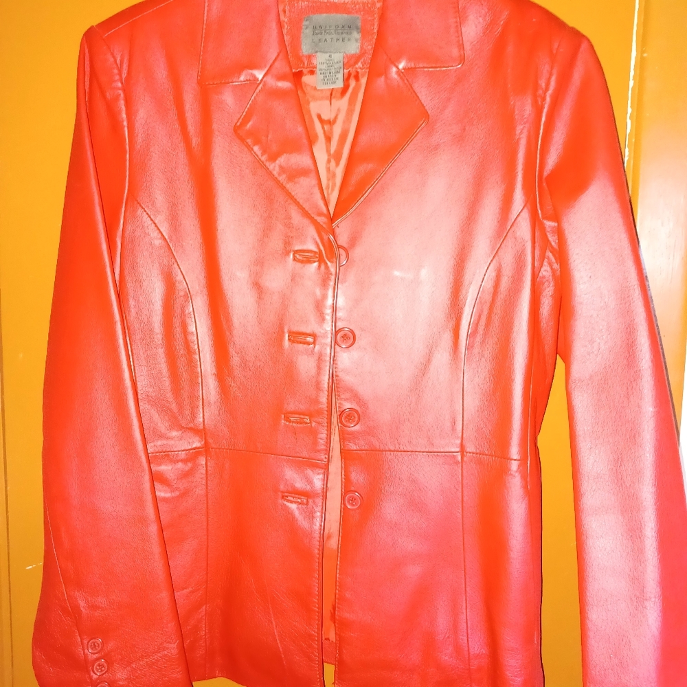 Vintage, leather, Red, blazer, size 8, John Paul Richard.
